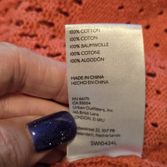 Pilcro Crochet Open Knit Pointelle Sweater Womens S Coral Bell Sleeve Peplum Hem - Picture 4 of 9